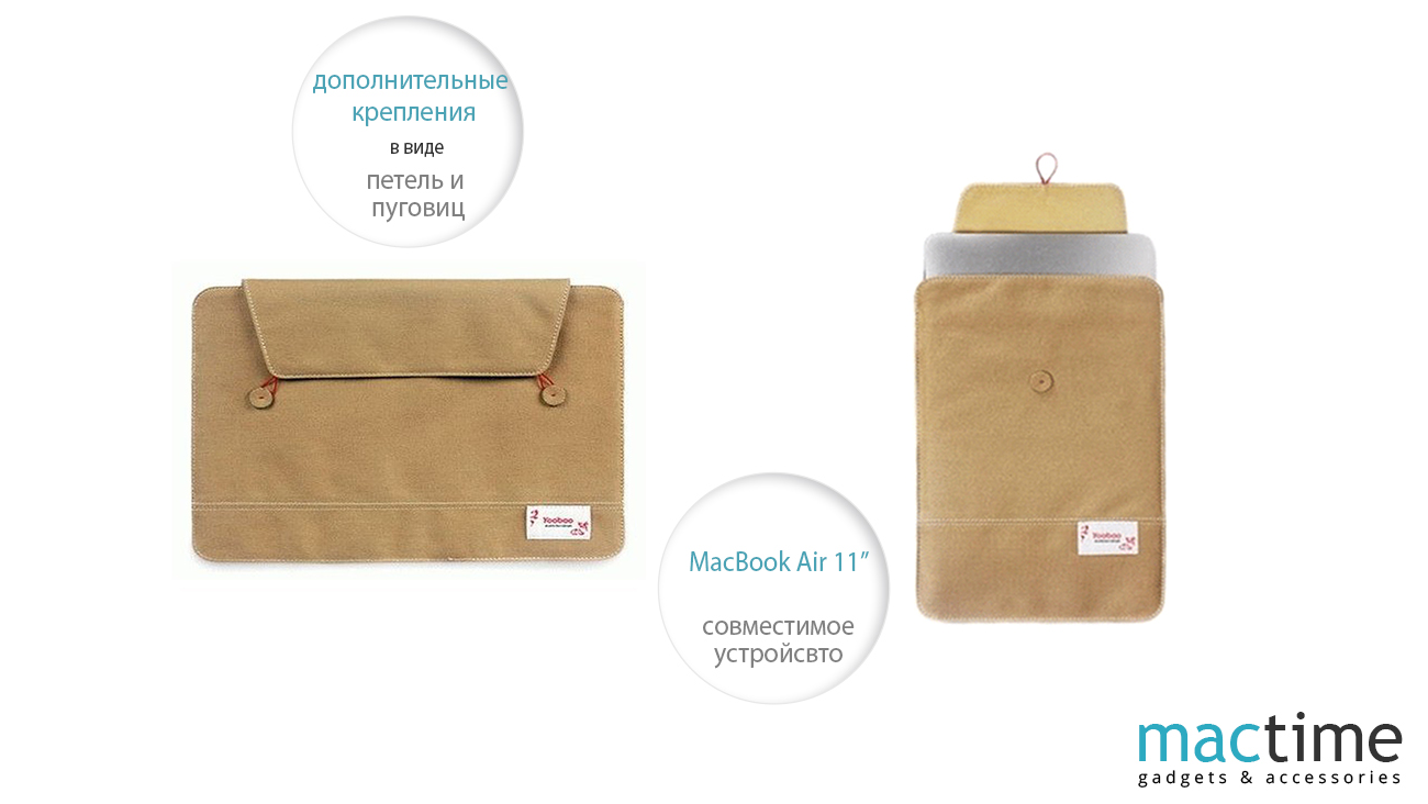 Описание чехла Yoobao Canvas inch (A) case для MacBook Air 11, светло-коричневый